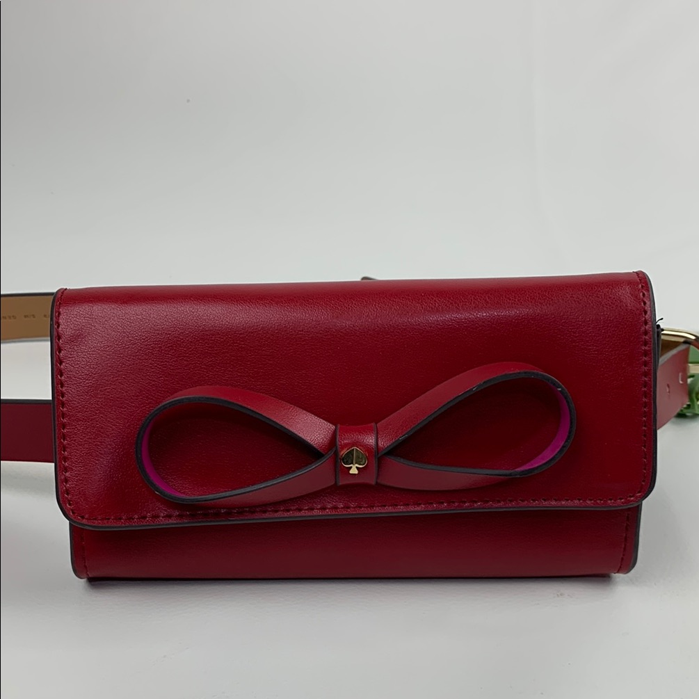 Kate Spade Red Leather Bow Crossbody Belt Waist Bag S/M Adjustable Strap New Nwt